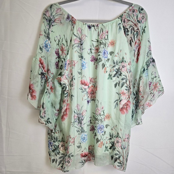 Angela Moda Floral Silk Sheer Lined Blouse, Cottagecore, Mint Green, Size Medium - Picture 9 of 11